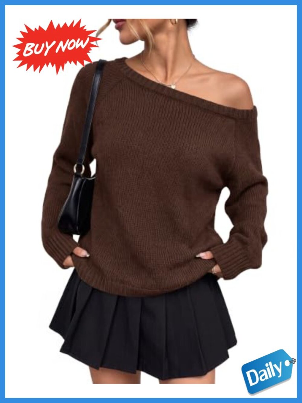 Womens Off The Shoulder Ribbed Knit Pullover Sweater Long Sleeve Relaxed Fit